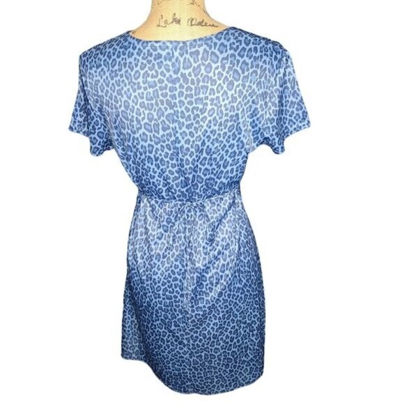Vintage 90s Y2K Blue Leopard Edgy Punk Tie Waist Mini Dress - Picture 4 of 12